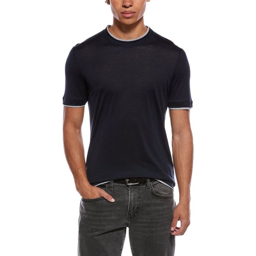 Brunello Cucinelli Mens  Silk-Blend T-Shirt, Navy